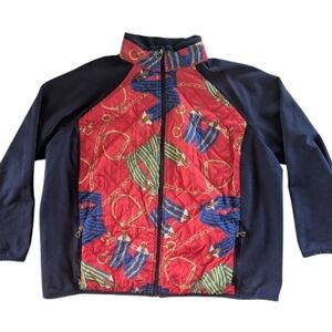Vintage 90s Ralph Lauren Active Equestrian Scarf Print Quilted Jacket XL